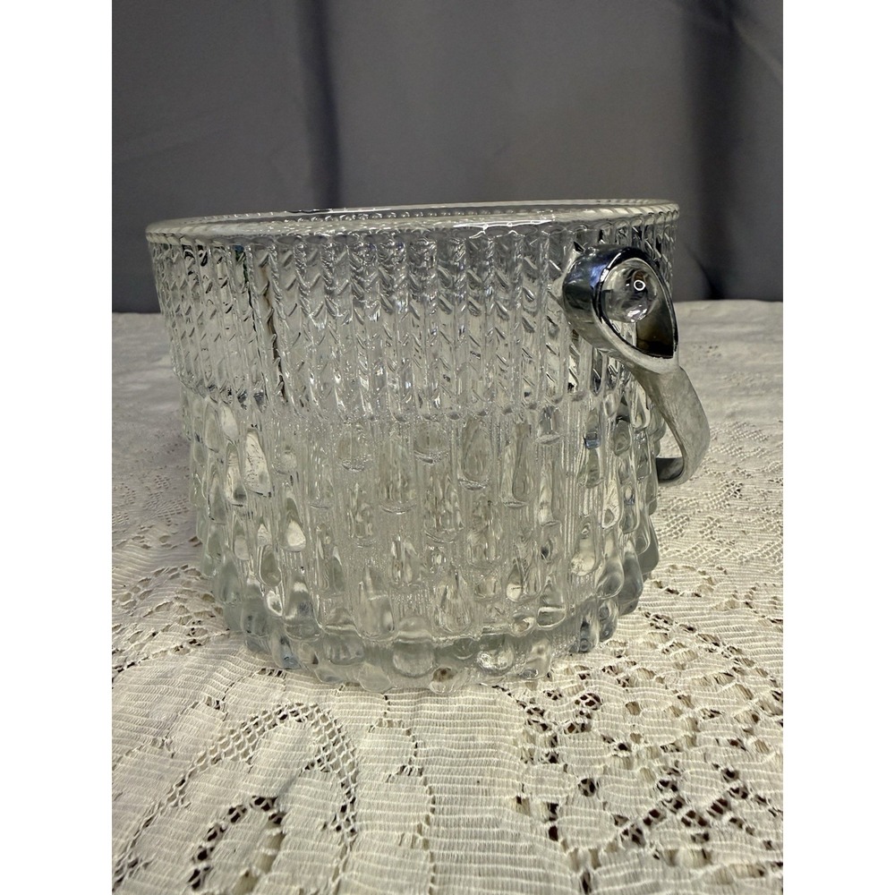 Vintage 1950's Teleflora Elegant France Small 4x5 Clear Glass Ice Cube Bucket